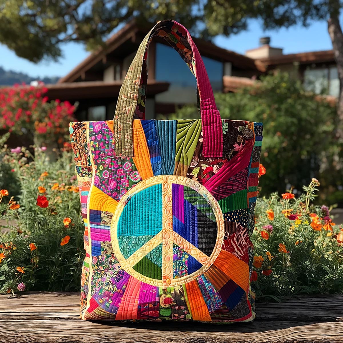 Groovy Peace Quilted Tote Bag NCU0PT8196