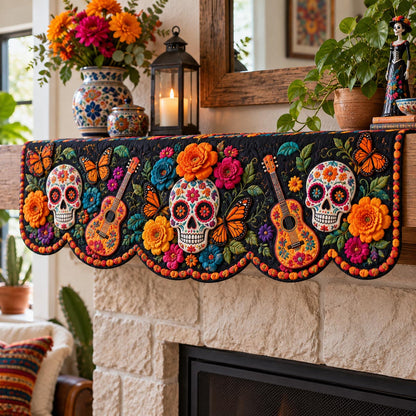 Guitar Skull Fiesta Quilted Mantel Scarf SN0DV625