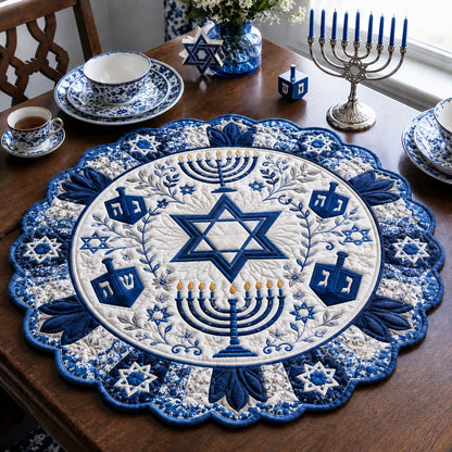 Hanukkah Floral Menorah Custom Shape Quilted Table Topper SN0HH0185