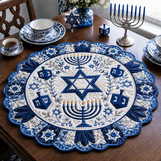 Hanukkah Floral Menorah Custom Shape Quilted Table Topper SN0HH0185