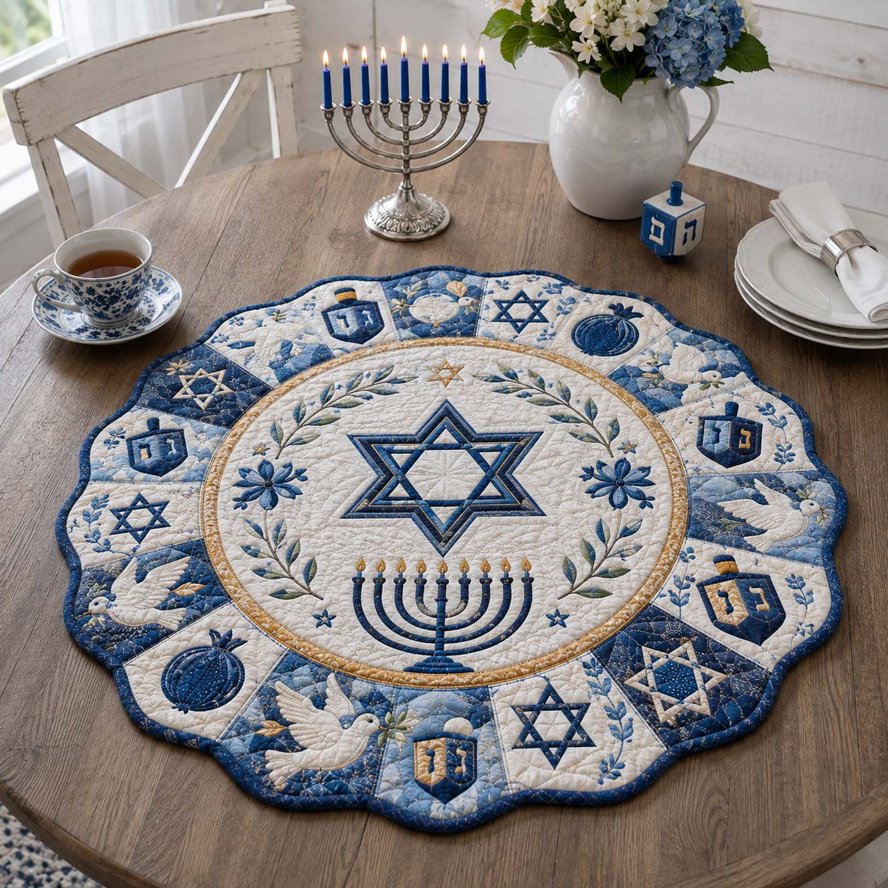 Hanukkah Star Radiance Custom Shape Quilted Table Topper SN0HH0187