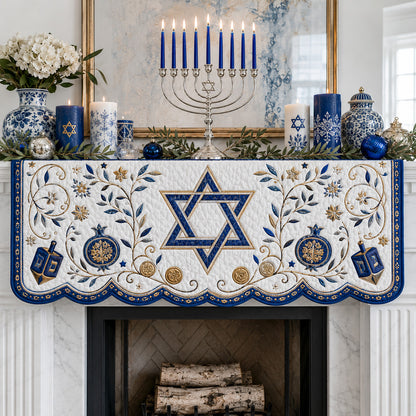 Hanukkah Botanical Star Quilted Mantel Scarf SN0HH0176