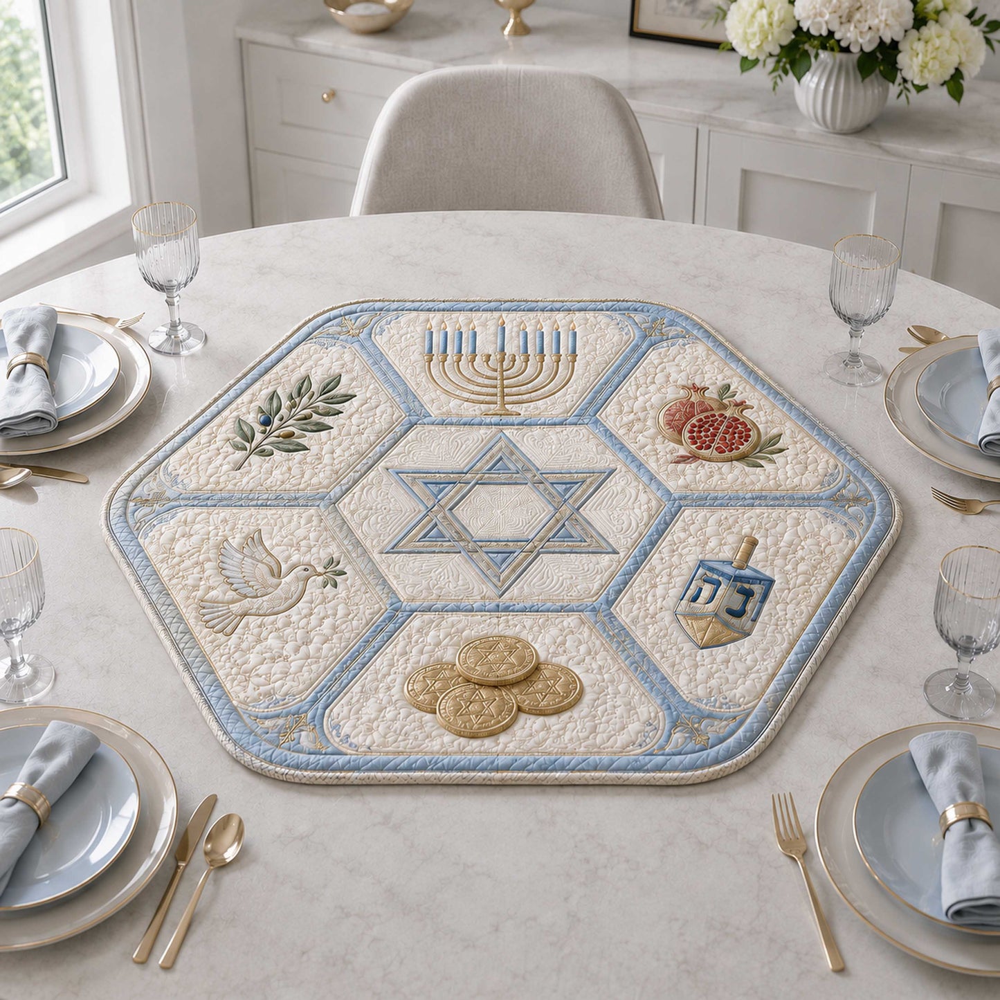 Hanukkah Celebration Custom Shape Quilted Table Topper SN0TD277