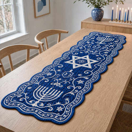 Hanukkah Filigree Flourish Custom Shape Quilted Table Runner SN0HH0193