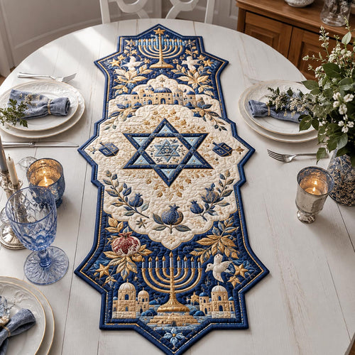 Hanukkah Floral Star Custom Shape Quilted Table Runner SN0DV387