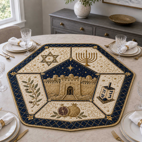 Hanukkah Gathering Custom Shape Quilted Table Topper SN0TD285