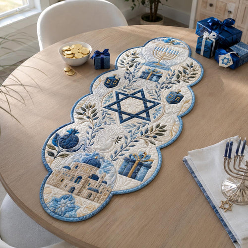 Hanukkah Gift Garden Custom Shape Quilted Table Runner SN0DV388