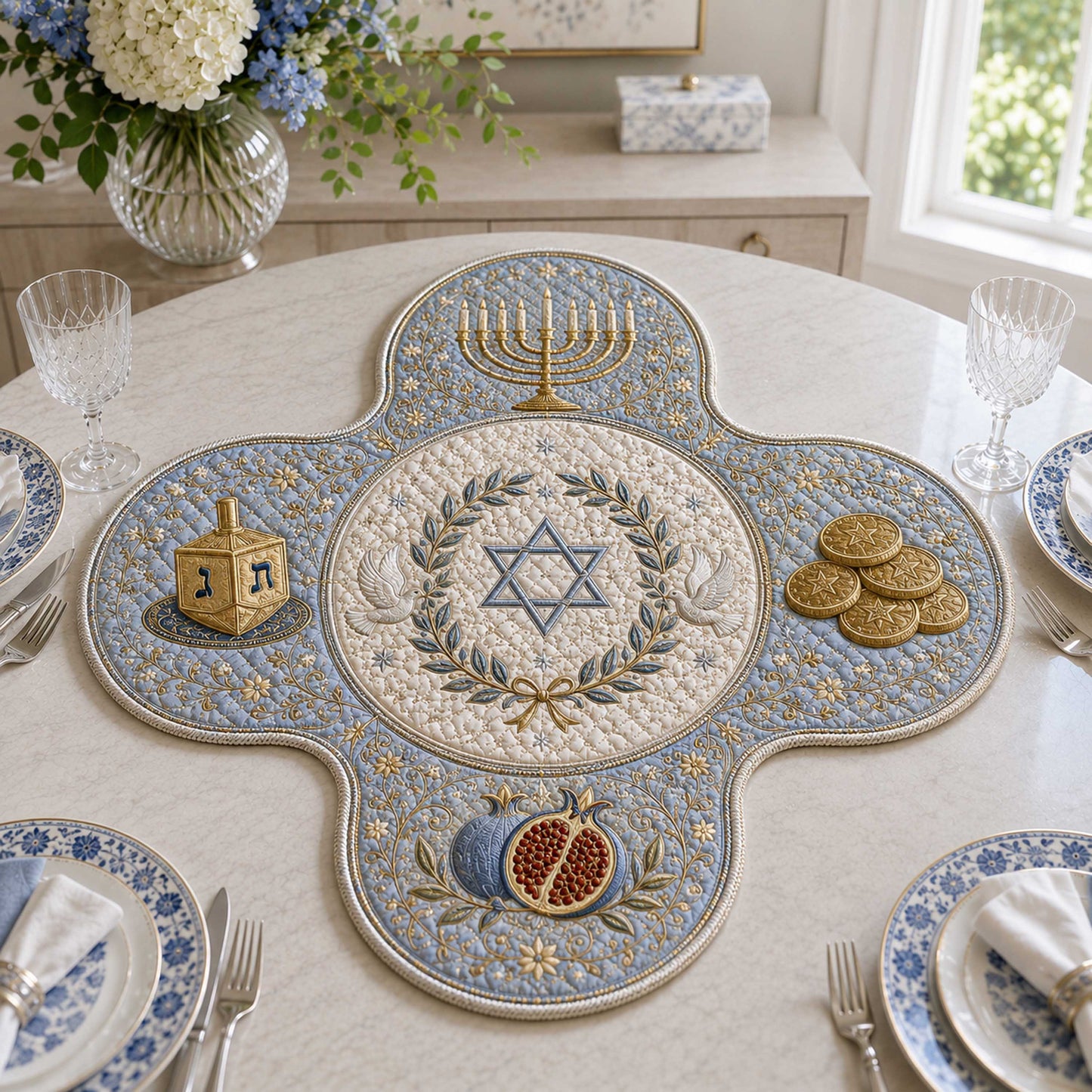 Hanukkah Joy Custom Shape Quilted Table Topper SN0TD280