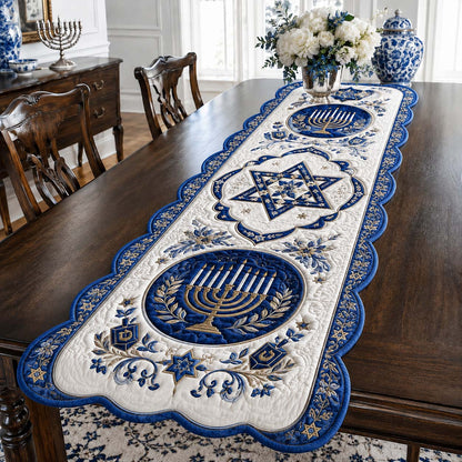 Hanukkah Medallion Splendor Custom Shape Quilted Table Runner SN0HH0194