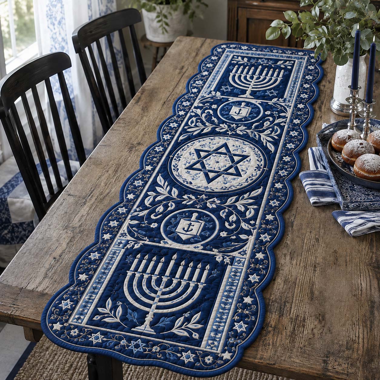 Hanukkah Mosaic Panel Custom Shape Quilted Table Runner SN0HH0195