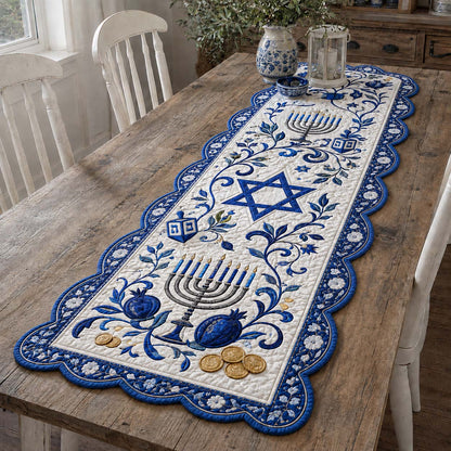 Hanukkah Pomegranate Wealth Custom Shape Quilted Table Runner SN0HH0196