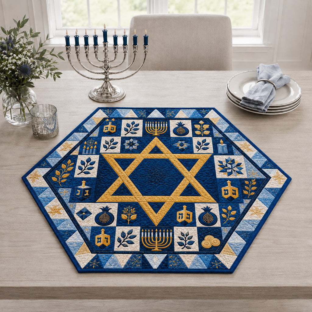 Hanukkah Star Harmony Custom Shape Quilted Table Topper SN0HH0166