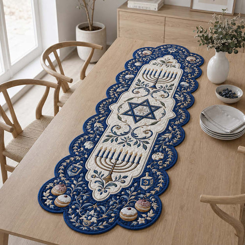 Hanukkah Sufganiyot Delight Custom Shape Quilted Table Runner SN0HH0197