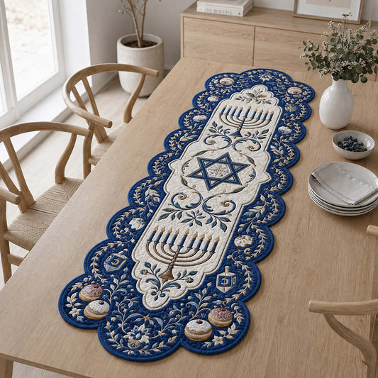 Hanukkah Sufganiyot Delight Custom Shape Quilted Table Runner SN0HH0197