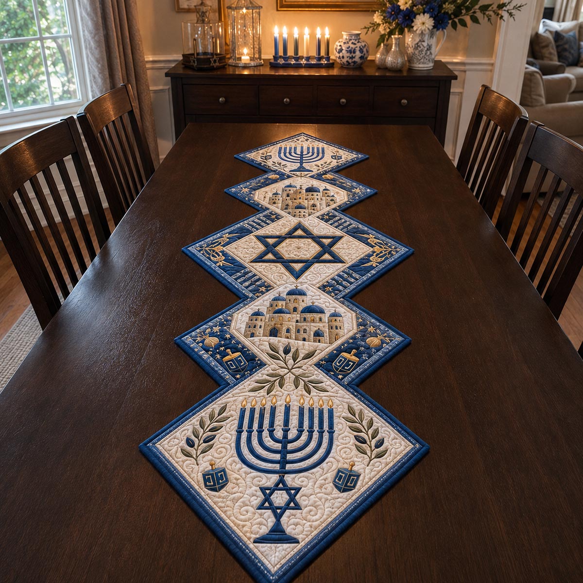 Hanukkah Tradition Custom Shape Quilted Table Runner SN0DV390