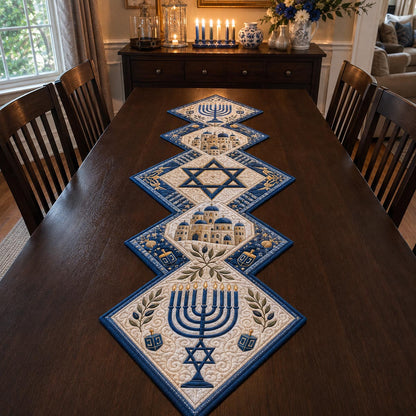 Hanukkah Tradition Custom Shape Quilted Table Runner SN0DV390