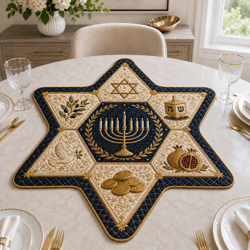 Hanukkah Traditions Custom Shape Quilted Table Topper SN0TD278