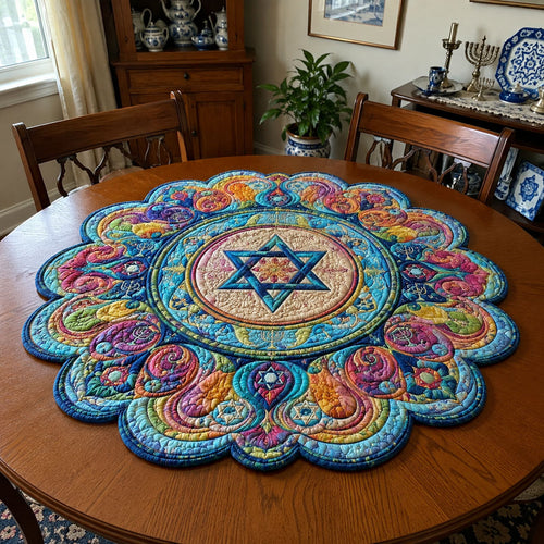 Hanukkah in Full Color Custom Shape Quilted Table Topper SN0PT788