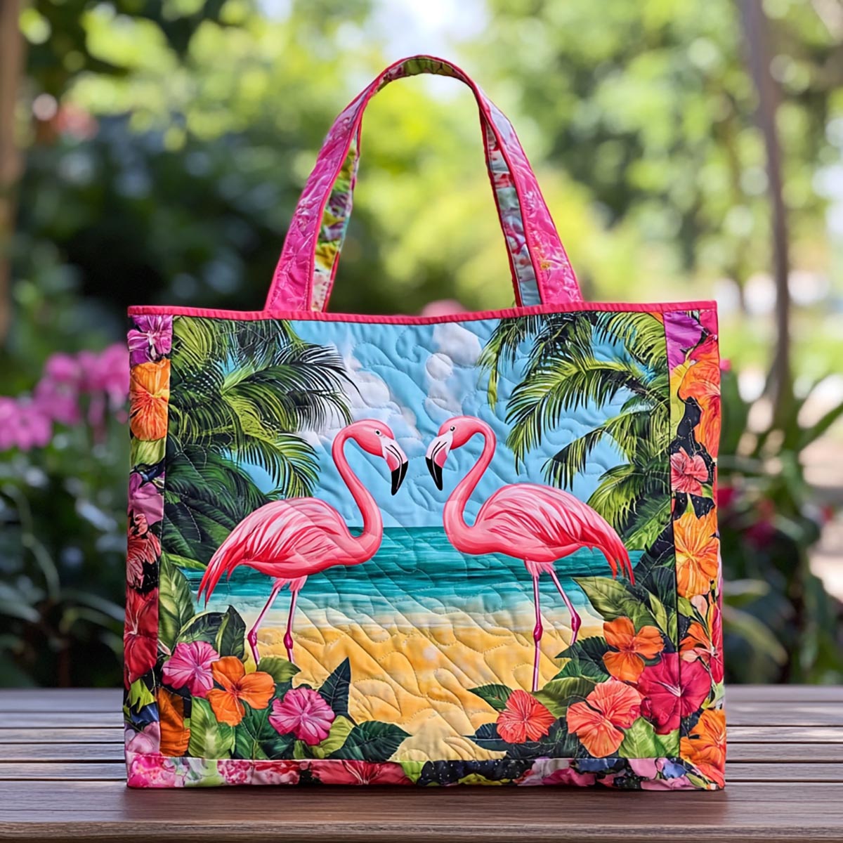 Happy Flamingo Quilted Tote Bag NCU0DK9074