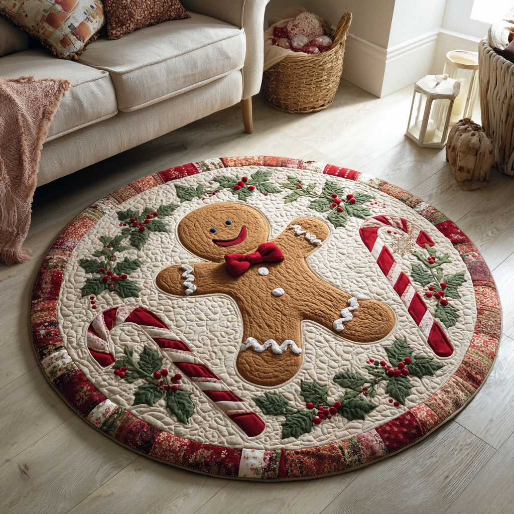 Happy Gingerbread Quilted Round Mat NCU0HH182