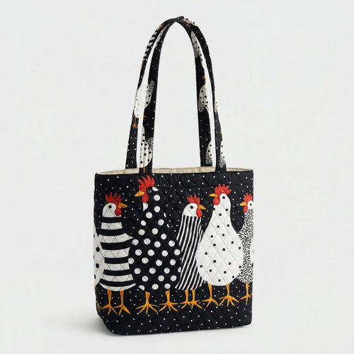 Happy Hen Parade Quilted Zipper Tote Bag SN0PT018