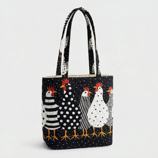 Happy Hen Parade Quilted Zipper Tote Bag SN0PT018