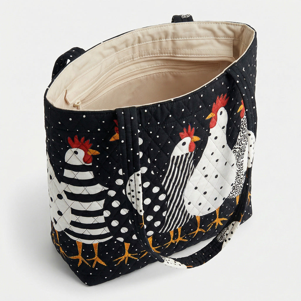 Happy Hen Parade Quilted Zipper Tote Bag SN0PT018