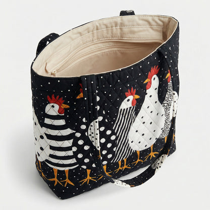 Happy Hen Parade Quilted Zipper Tote Bag SN0PT018