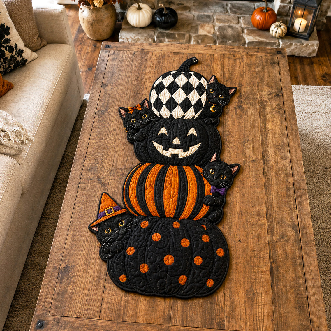 Harlequin Harvest Custom Shape Quilted Table Runner SN0TV009