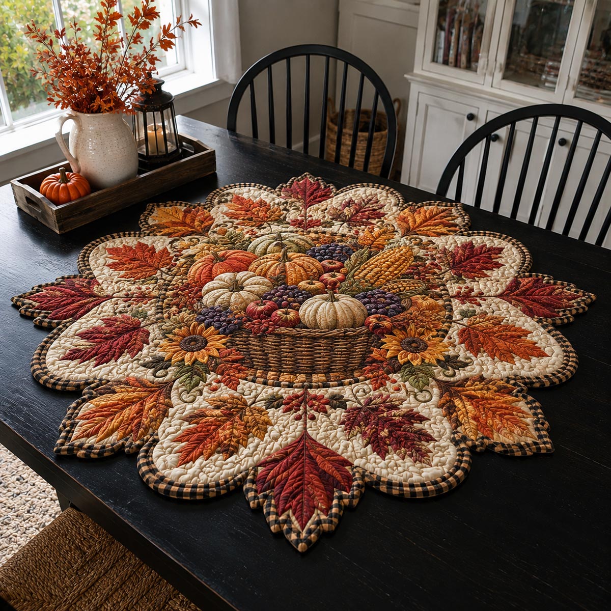 Harvest Basket Bloom Custom Shape Quilted Table Topper SN0DV252