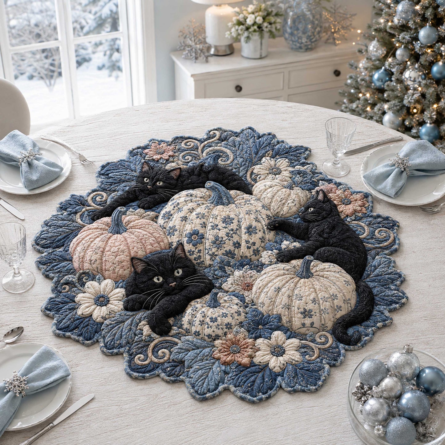 Harvest Cat Custom Shape Quilted Table Topper SN0TD234