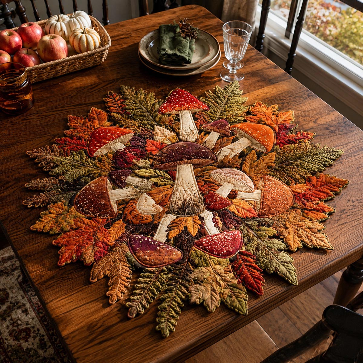 Harvest Mushroom Cluster Custom Shape Quilted Table Topper SN0DV208