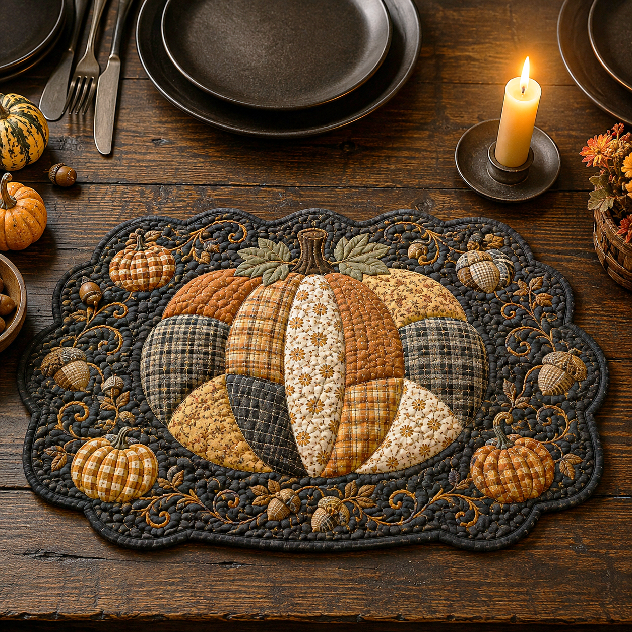 Harvest Pumpkin Custom Shape Quilted Placemat SN0TD068