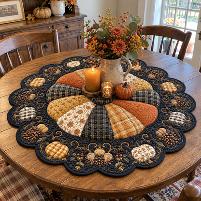 Harvest Pumpkin Custom Shape Quilted Table Topper SN0TD068