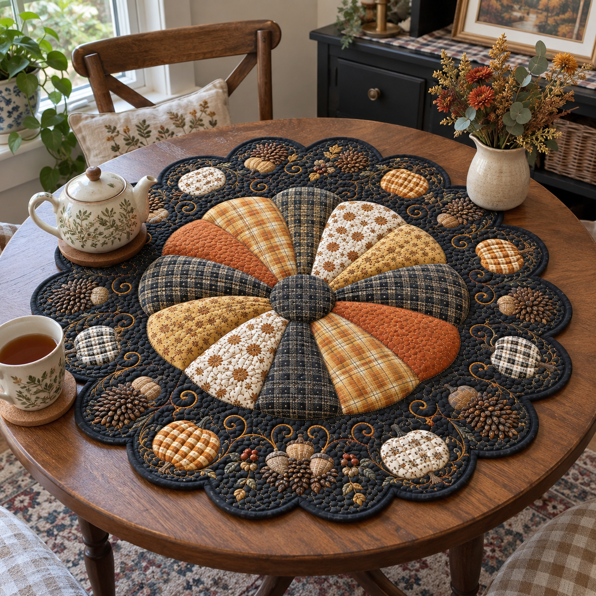 Harvest Pumpkin Custom Shape Quilted Table Topper SN0TD068