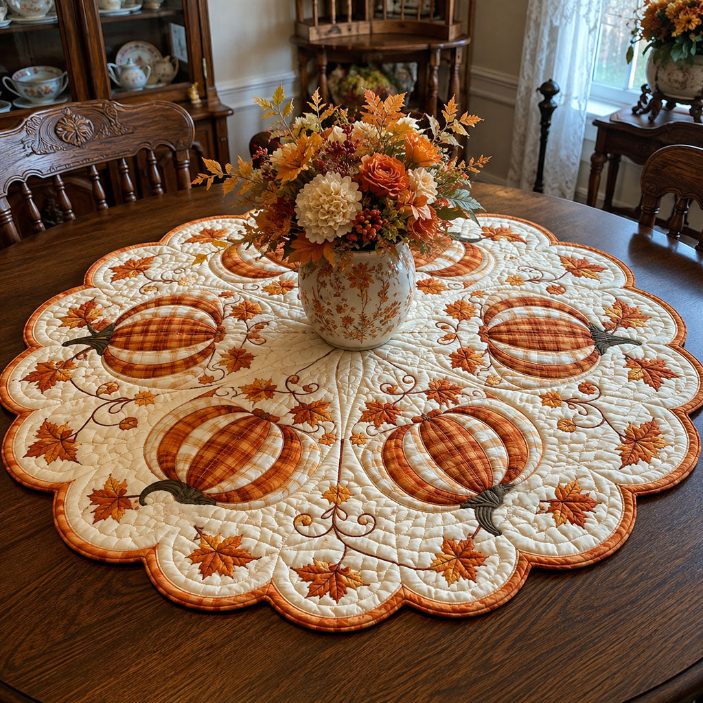 Harvest Pumpkin Patch Custom Shape Quilted Table Topper SN0PT471