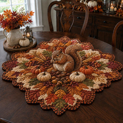 Harvest Squirrel Feast Custom Shape Quilted Table Topper SN0DV249