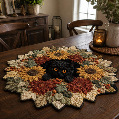 Harvest Sunflower Cat Custom Shape Quilted Table Topper SN0DV230