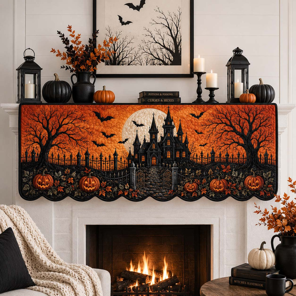 Haunted Cemetery Gates Quilted Mantel Scarf SN0HH0213
