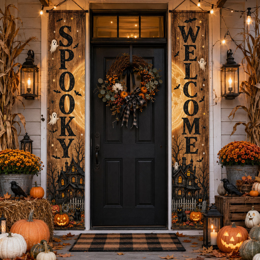 Haunted Crimson Moon Welcome Door Banner SN0PT308