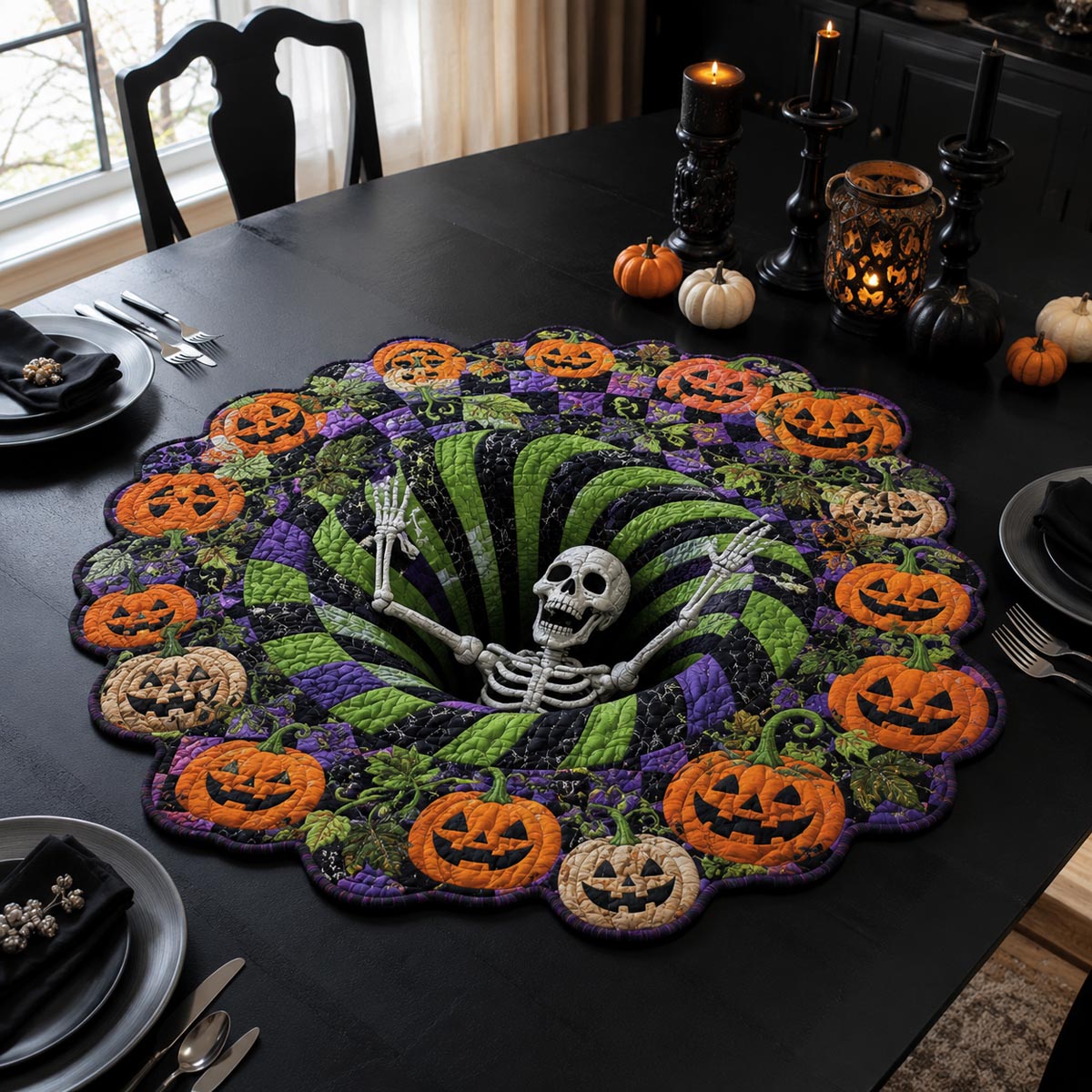 Haunted Skeleton Vortex Custom Shape Quilted Table Topper SN0DV368