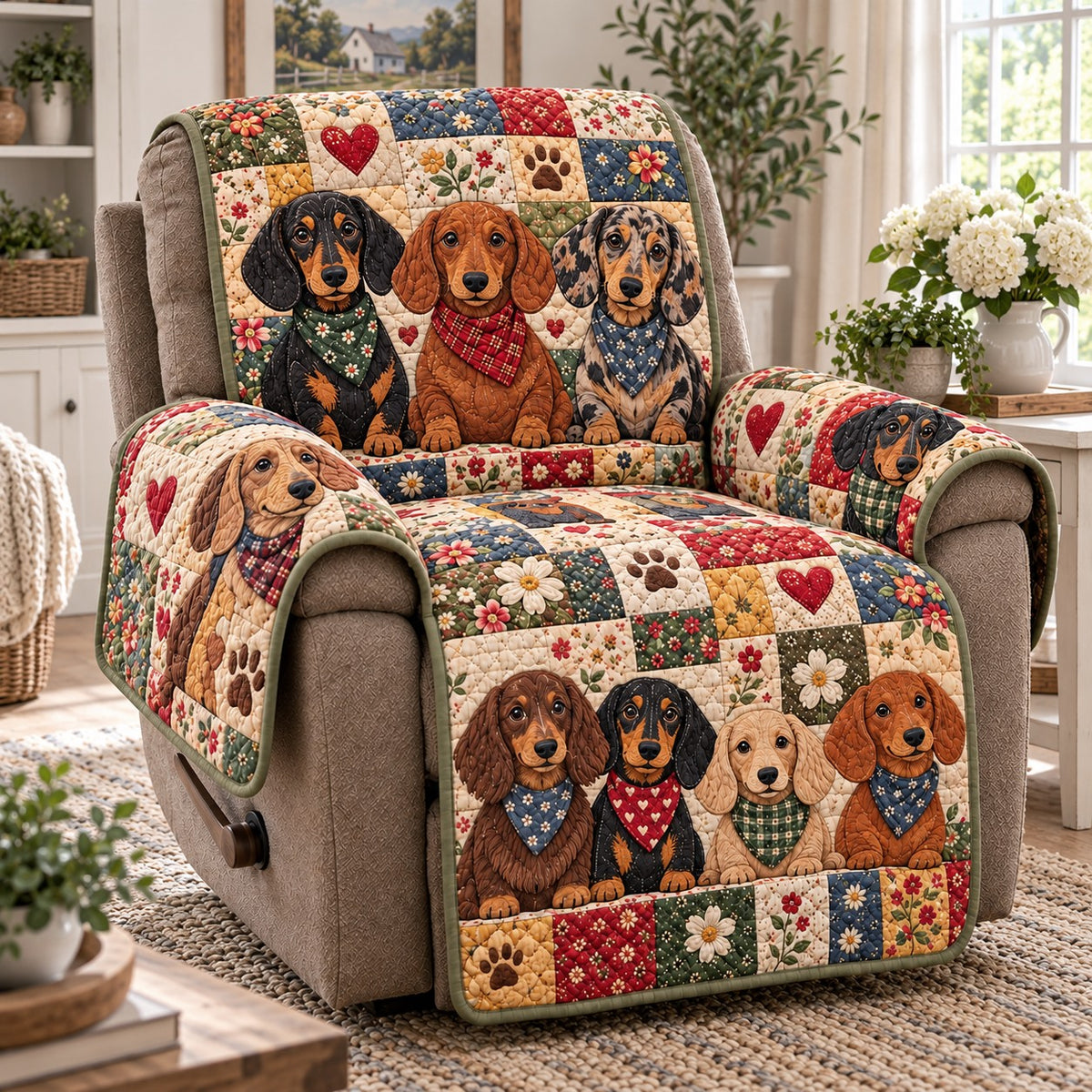 Heart Paw Dachshunds Quilted Sofa Cover SN0HH0968