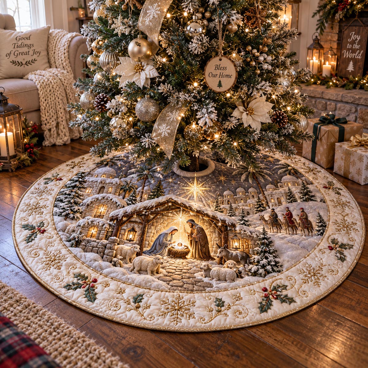 Heavenly Nativity Grace Christmas Quilted Tree Skirt SN0DV916