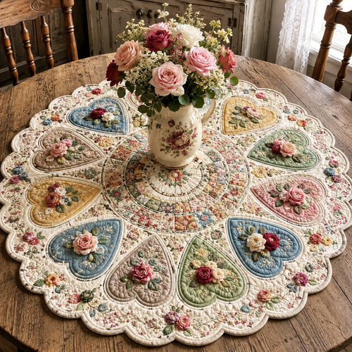 Heirloom Hearts Custom Shape Quilted Table Topper SN0TV091