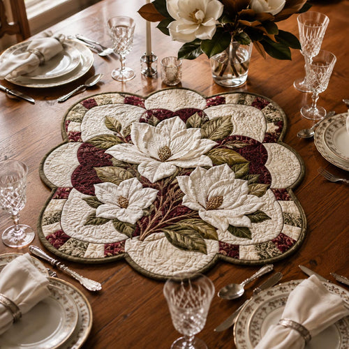 Heirloom Magnolia Blossom Custom Shape Quilted Table Topper SN0DV485