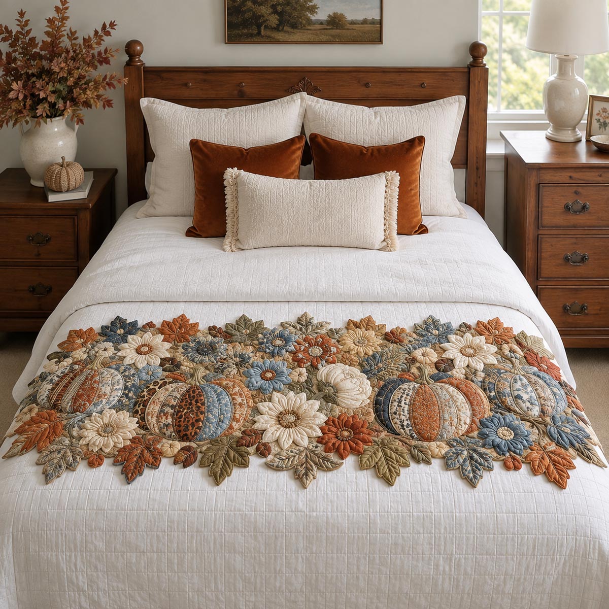 Heirloom Pumpkin Garland Custom Shape Quilted Bed Runner SN0DV209