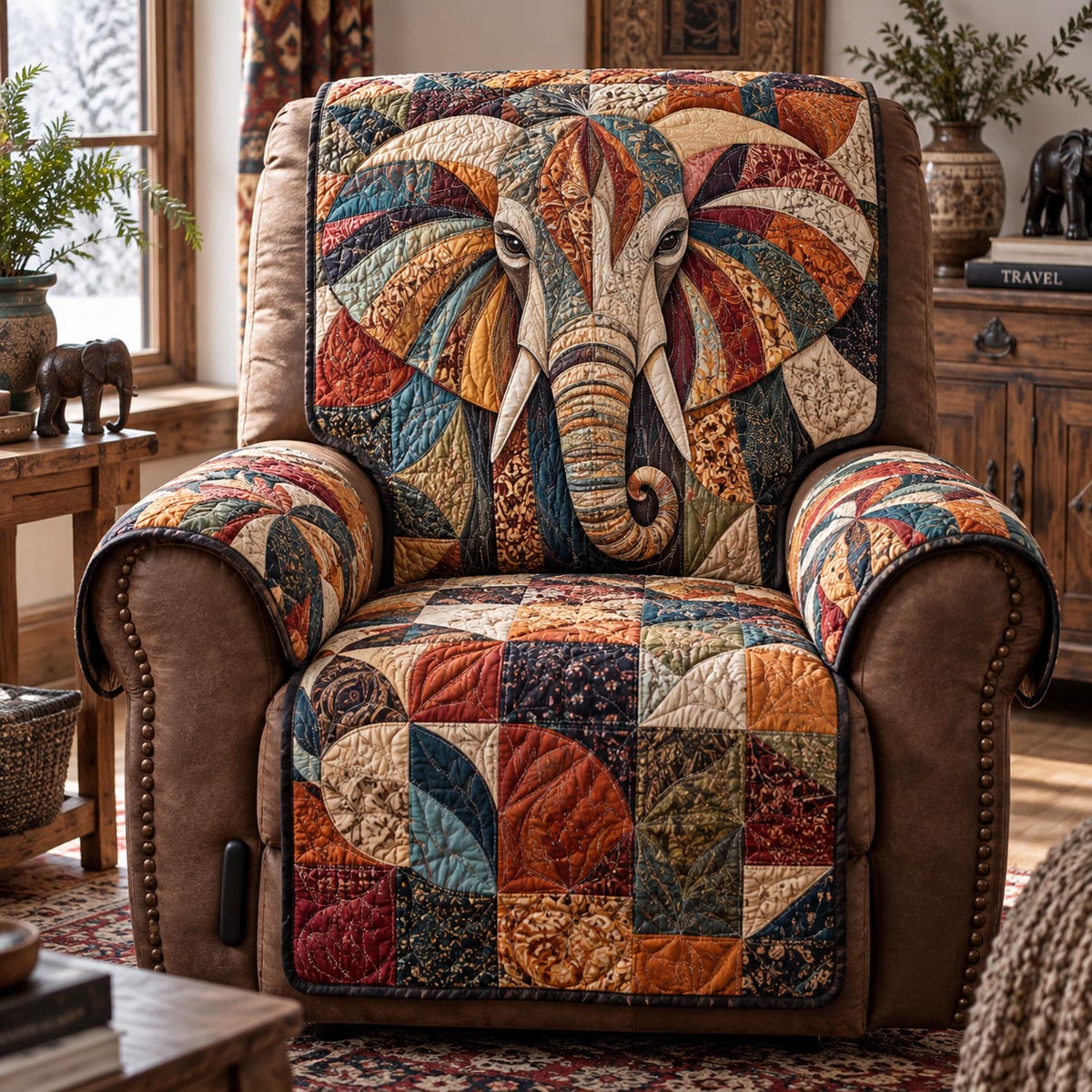 Heritage Elephant Mosaic Quilted Sofa Cover SN0DV1008