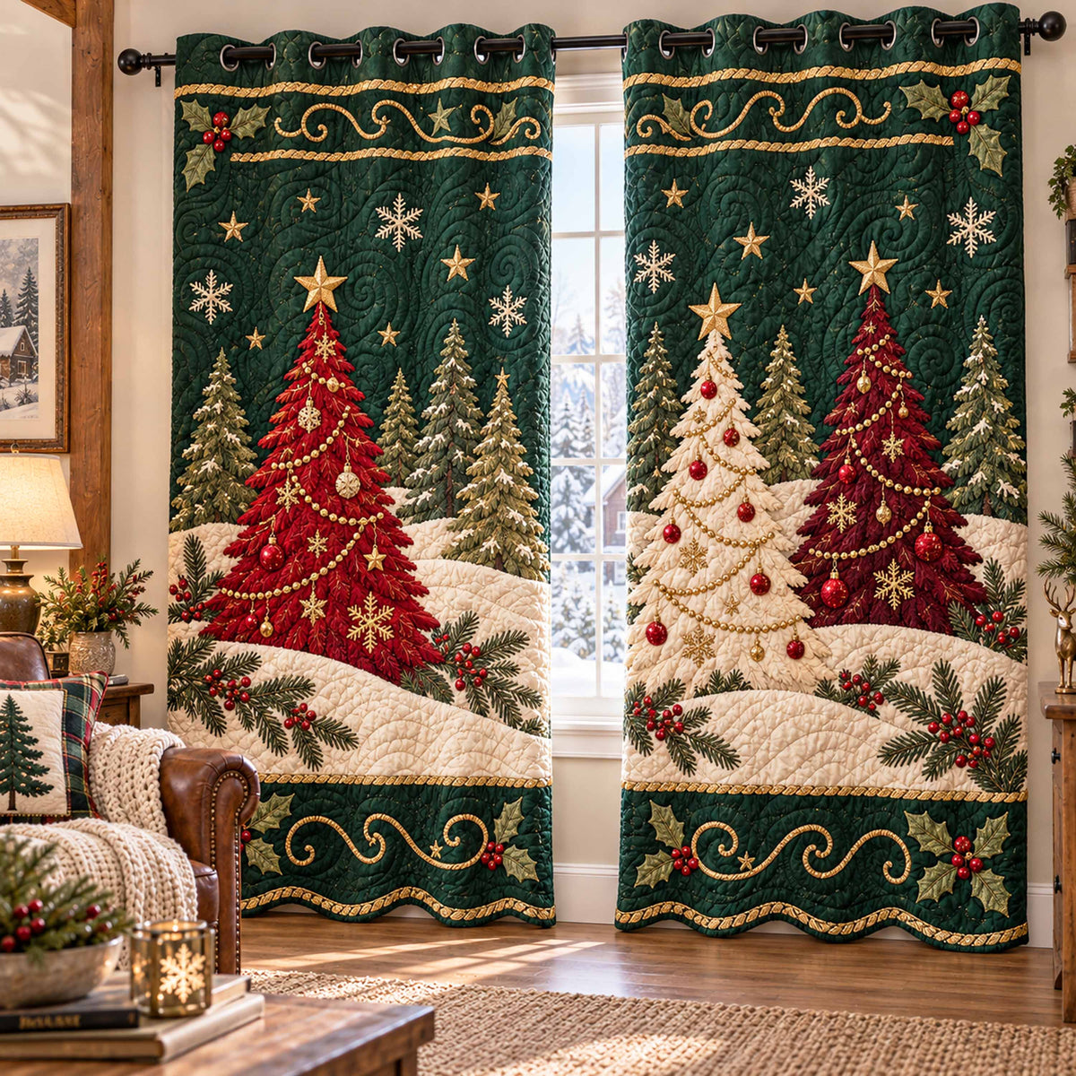 Heritage Pine Quilted Curtains SN0TD1111