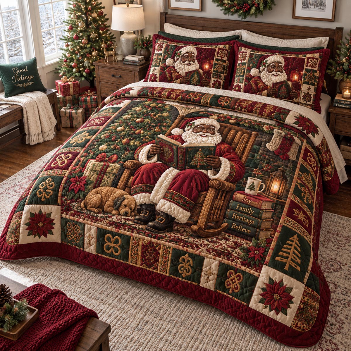 Heritage Santa Christmas 3-Piece Quilted Bedding Set SN0DV689
