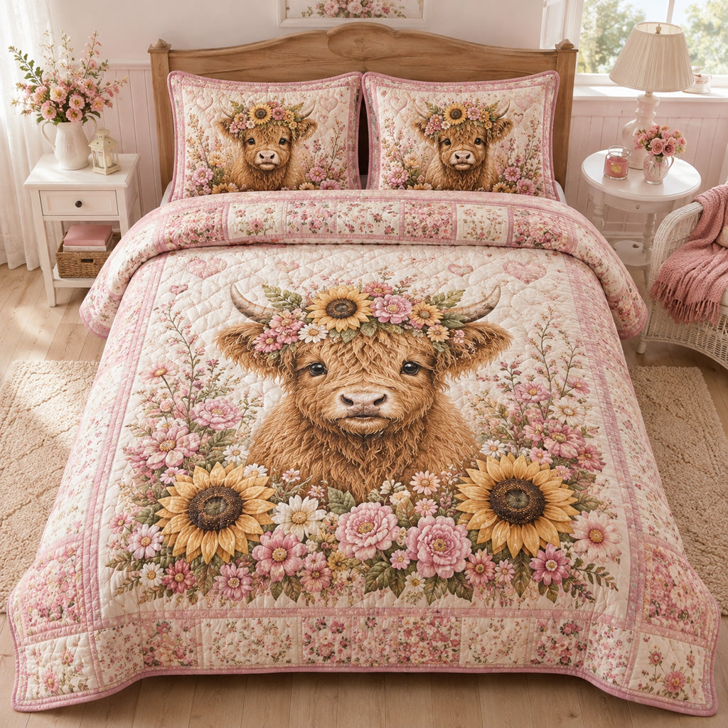 Highland Calf Blossom Quilted Bedding Set SN0HH0018